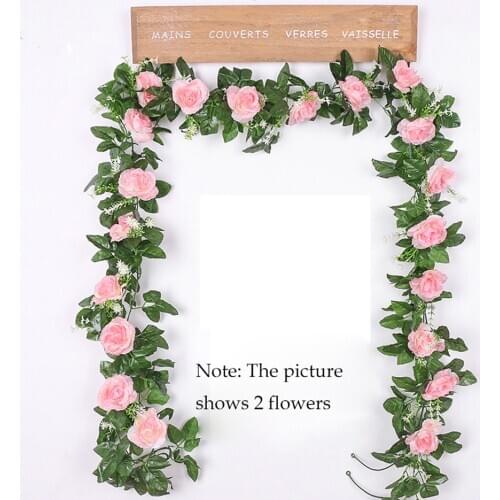 2.2m Silk Cloth Pink Rose Artificial Flower Vine Ivy Wedding Wall Vine Family Garden Bedroom Decoration Fake Flower Plants