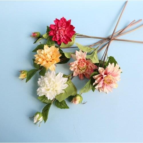 2Heads Artificial Flower Bouquet Dahlias Silk Decorative Daliy Flower Background Wall Decor DIY Road Led Wedding Flower Bouquet