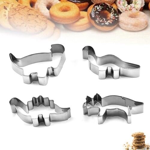 4Pcs Silver Stainless Steel Dinosaur Animal Fondant Cake Cookie Biscuit Cutter Decorating Mould Pastry Baking Tool Fast Delivery