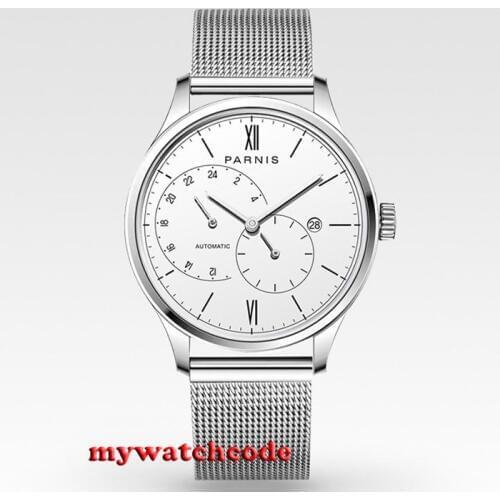 42mm Parnis white dial date window Sapphire glass golden Miyota automatic mens watch P878