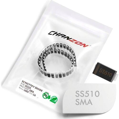 50 Pcs) SS510 SMD Schottky Barrier Rectifier Diodes 5A 100V SMA (DO-214AC) 5 Amp 100 Volt