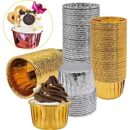 50Pcs Greaseproof Paper Tray Cake Mold Cake Aluminum Foil Paper Cup Double-sided High Temperature Resistance Cake Accessories