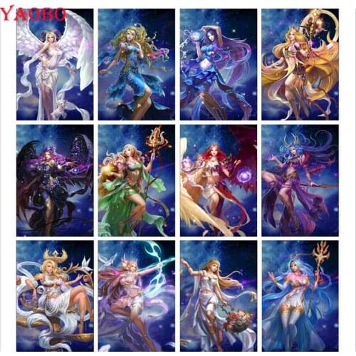5D DIY Diamond embroidery 12 Zodiac Goddess Fairy Painting Mosaic Kit Picture Cartoon Girl Diamond Painting Full Square Round