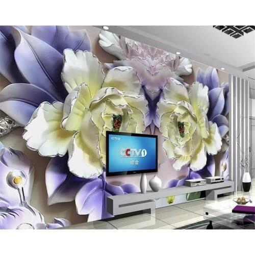 Beibehang Custom 3D Stereo Peony relief flower Photo Wallpaper European Style Vintage Living Room Bedside Decor 3D wallpaper