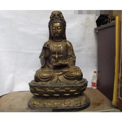 Free shipping S03418 Tibetan Temple Old Copper Bronze Bodhisattva GuanYin Kwan-Yin Hold Bottle Statue