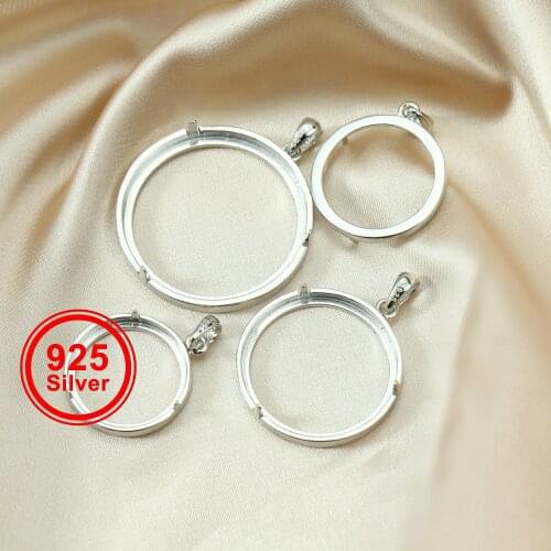 19-30MM Round Prong Solid 925 Sterling Silver Cabochon Coins Holder Pendant Bezel Settings DIY Supplies 1411252