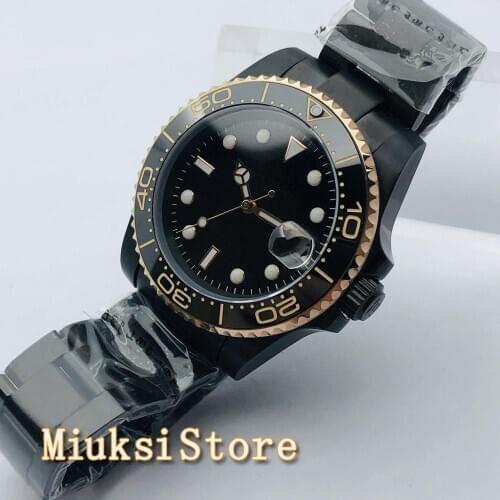 BLIGER Top Luxury Black PVD Mens Sterile Mechanical Watch Sapphire Crystal Black Dial Waterproof NH35A Movement Automatic Watch