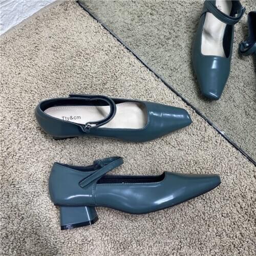 Elegant Pumps Shoes Woman Pumps Chunky High Heels Vintage Ladies Shoes Summer T-Strap Square Toe Women Sandals Zapatos De Mujer