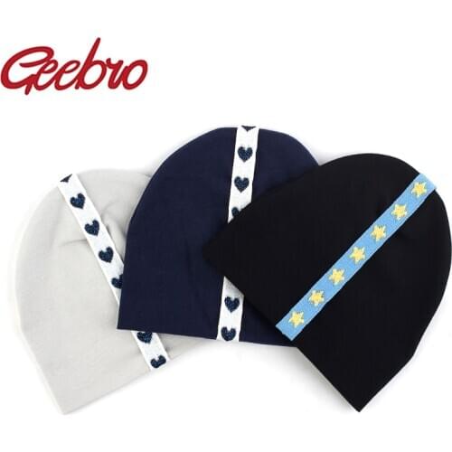 Geebro Star Ribbon Baby Hat Newborn Spring Winter Warm Stretch Cotton Baby Hat Solid Color Cute Beanie For Baby Girls Boys