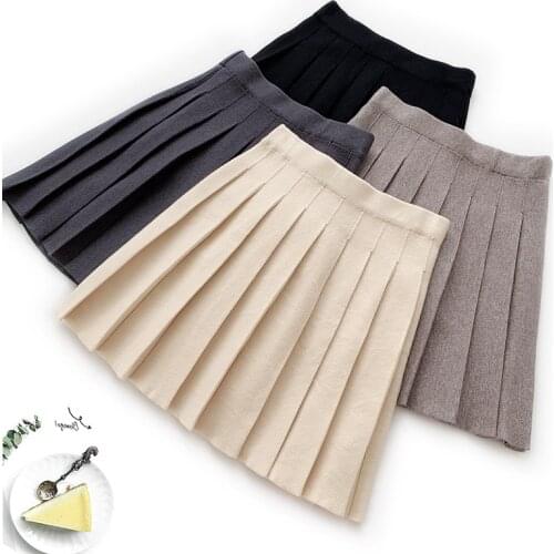 GIGOGOU Short Knit Women Mini Skirt High Waist Pleated A Line Skirt Preppy Style Ladies Unbrella Sweater Skirt Jupe Saia Faldas