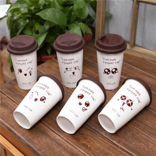Creative Cute Expression Ceramic Mugs Water Container Cups And Mugs Porcelain Tea Cup Coffee Mug With Silicone Lid Mugs