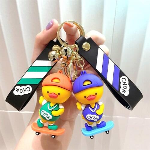 Creative Skateboard Sports Duck Keychain Keys Cartoon Punk Music Animal Keyring Women Bag Pendant Car Key Chain Couple Kids Gift