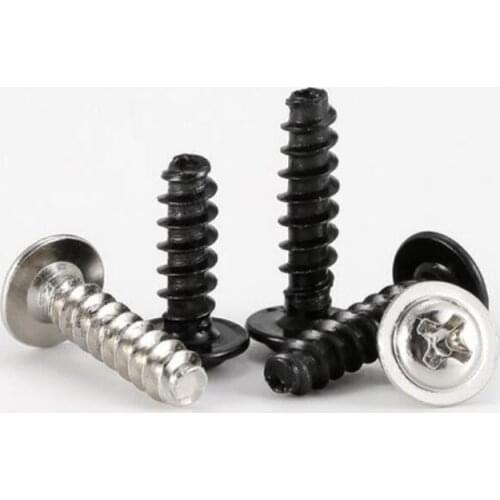 M2.5 M2.5*8/10/12 M2.5x8/10/12 Black Nickel Plated Carbon Steel DIN967 Cross Phillips Round Pan Head PWM Micro Screw With Washer