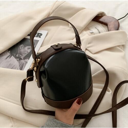 Small Round PU Leather Mini Bucket Bags For Women Crossbody Shoulder Handbags Vintage Lady Hand bags Fashion Tote Bag