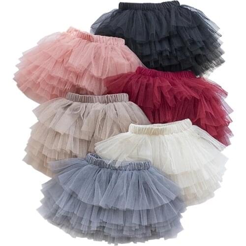 Fashion Gauze Girls Tutu Fluffy Skirts Princess Ballet Dance Tutu Six-Layer Mesh Cake Skirt Tulle Cute Spring Fall Kids Clothes