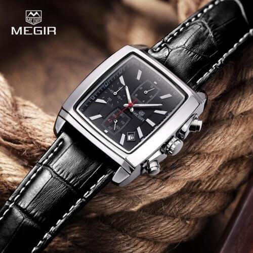 Men Quartz Military Watches Genuine Leather Dress Wristwatch Man Clock Relogios Masculino Chronograph Casual Stopwatch 2028Black