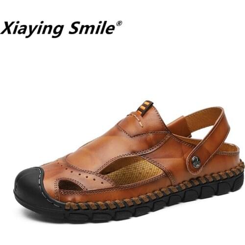2019 Hot Sale Summer cow leather shoes Men Outdoor Casual Flats Sandals Fashion Beach Shoes Cheap Top Quality Non-slip Slippers