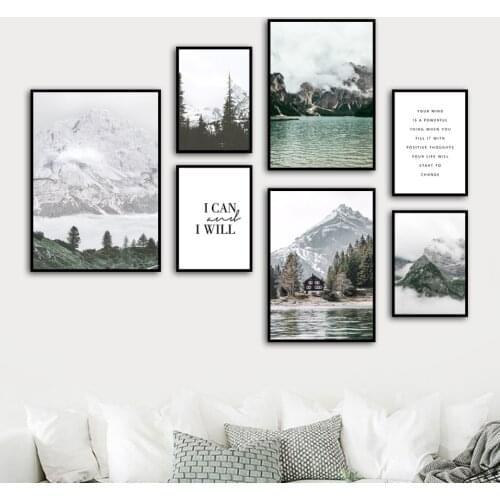 Wall Art Canvas Painting Snow Mountain Forest Cloud Lake Nordic Posters And Prints Landscape Wall Pictures For Living Room Decor