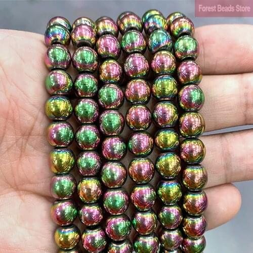 Smooth Pink Green Plated Hematite Natural Stone Loose Beads For Jewelry Making DIY Bracelet Accessories 2/3/4/6/8/10/12mm 15"