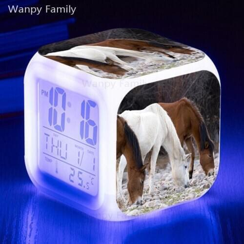 2021 NEW Horse Alarm Clocks 7 Color change Glowing LED Digital Alarm Clock Kids Birthday Gift Multifunctio Touch Sensing Clock