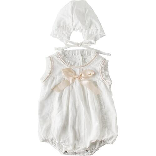 2020 Summer New baby Bow jumpsuit baby Cotton romper Hat Two-piece childrens Sleeveless jumpsuit baby clothing