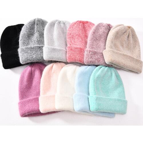 2020 New Winter Hat for Women Rabbit Cashmere Knitted Beanies Thick Warm Vogue Ladies Wool Angora Hat Female Beanie Hats