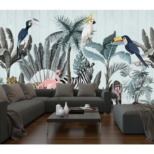 Beibehang Custom Wallpaper Home Decoration European hand-painted tropical rain forest oil painting Background Wall 3d wallpaper