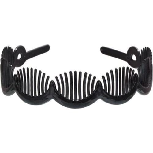 Women Black Wide Plastic Hair Hoop Headband Holder Clasp Comb with Wave Non-Slip Teeth Crown Headpiece DIY Styling Accessories