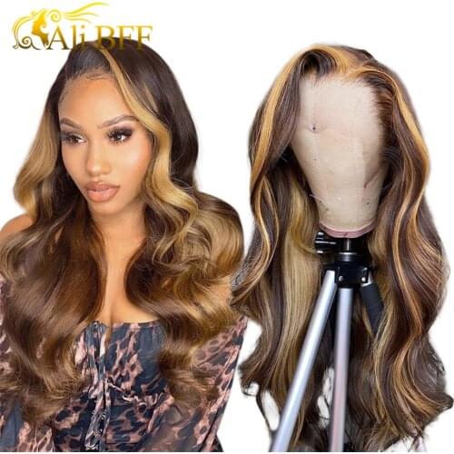 4/27 Highlight Wig Brazilian Body Wave Wig Lace Front Human Hair Wigs Honey Blonde Ombre Lace Front Wig 4X4 Lace Closure Wigs