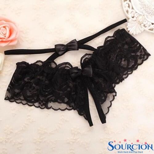 Sourcion Women Sexy Lingerie Erotic Open Crotch Panties Lace Transparent Crotchless Underwear Underpants Lace Sexy G-String