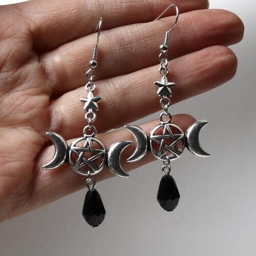 Triple Moon Earrings Gothic Witch Wiccan Pagan Jewelry Goddess Alternative Crescent Full NEW Women Gift Fashion Delicacy 2021