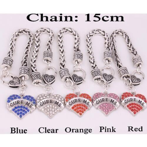 Heart Shape Charm For Women Wheat Link Chain CURE MS Written With Crystals 15cm Length Zinc Alloy Provide Dropshipping