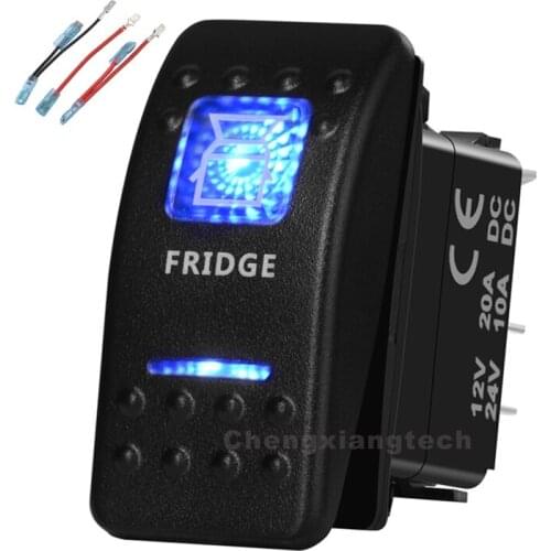 Blue Led 5 Pin on-off SPST Rocker Push Switch Fridge Waterproof Overload protection Car Boat 12v/24v+Jumper Wires Set