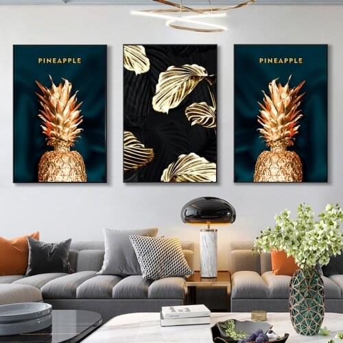 Nordic Golden Plant Art Triptych Family Decoration Flower Plant Wall Art Picture Poster Print Bedroom Canvas Wall Mural