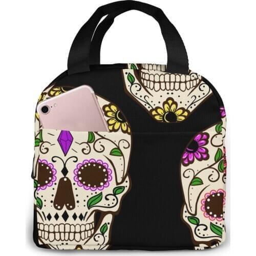 Day Of The Dead Skull Cooler Bag Portable Zipper Thermal Lunch Bag Convenient Lunch Box Tote Food Bag