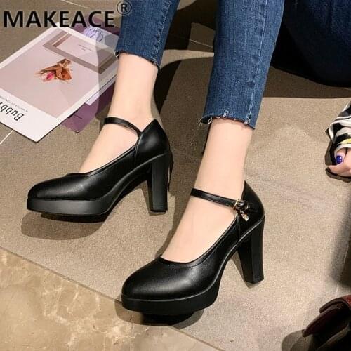 Womens High-heeled Shoes Fashion 9 Cm Shallow Mouth White-collar Womens Versatile Thick Sole Womens Shoes Red Wedding Shoes