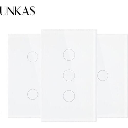 UNKAS US Standard 1/2/3 Gang 1 Way Touch Smart Switch Sensor Switch Single Fire Line Wall Light Only Touch Function Switch