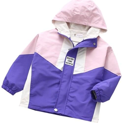 Spring Autumn Kids Coats Long Sleeve Sports Windbreaker Jacket Color Stitching Hooded Zipper Jacket Sportswear 3-8 Boys Girls