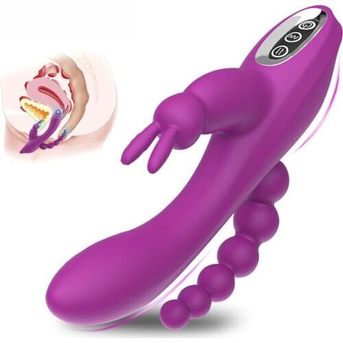 Rabbit Vibrator G-spot And P-spot Anal Vibrators Triple Curve 12 Function Rechargeable Clit Stimulator Dildo Sex Toys For Women