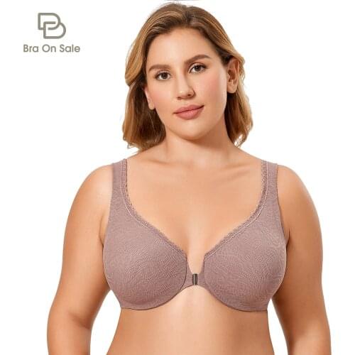 Womens Front Closure Plus Size Underwire Unlined Full Coverage Mesh Lace Bra
