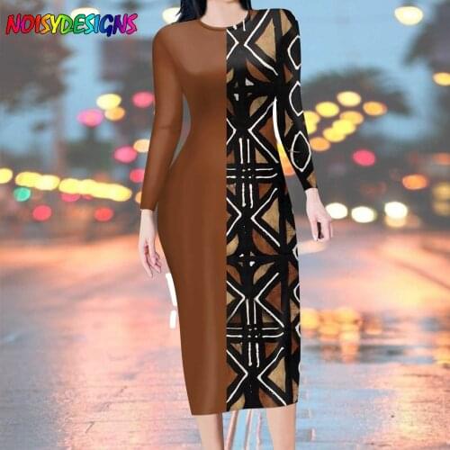 NOISYDESIGNS Spring and Summer Womens Long Sleeve Dress Retro Ankara African Prints Dress Elegant Party Holiday Long Dress Lady