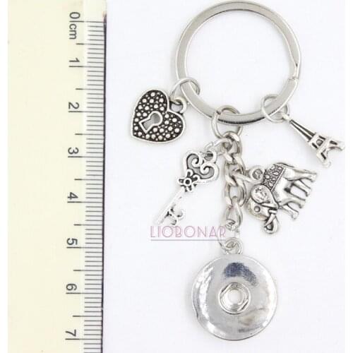1PC DIY Snap Keychain 18mm Snap Jewelry Heart Lock Key Elephant Key Chain Handbag Charm Key Ring Gift Bijoux