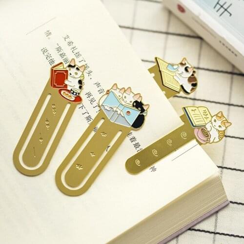 1 Pcs Bookmark Pottering Cat Japanese Cartoon Cute Cat Kawaii Kittens Book Mark Metal Bookmark School Office Supplies stationery