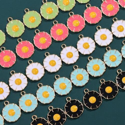 10Pcs 16*13mm Colorful Cute Daisy Enamel Alloy Charms Glazed Golden Silver Metal Flowers Pendant For DIY Earrings Accessories