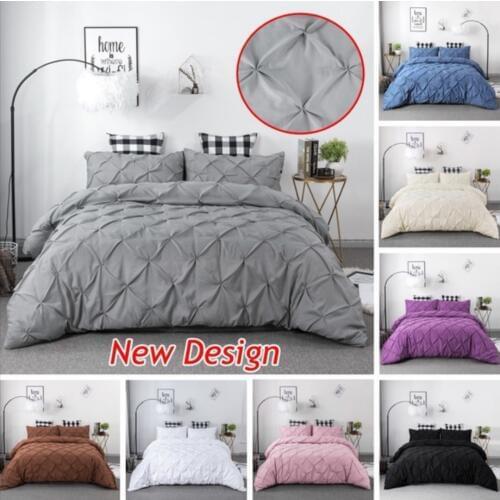 2 or 3pcs Solid Bedding Set Soft Pinch Pleated Pintuck Decorative Duvet Cover Sets 1 Quilt Cover + 1/2 Pillowcases US/EU/Size