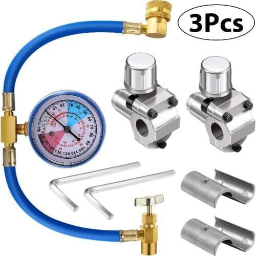3pcs Automobile Air Conditioner Refrigerant Piercing Tap Valve Kits U-Charging Hose Refrigerant Can Tap with Gauge