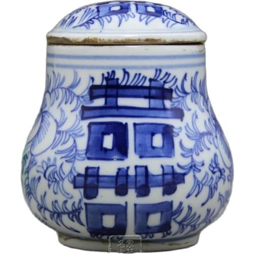 Free shipping antique crafts handmade antique porcelain painting decoration Double Happiness Home Furnishing mixed caddy