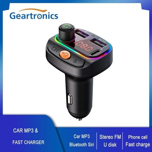 Car MP3 Player Bluetooth 5.0 Handsfree Car Kit Wireless FM Transmitter QC3.0+18W PD Fast Charger With EQ LED Colorful Backlit