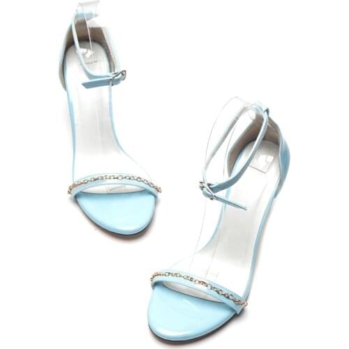 Blue Fairy Style Small Ck Wild High Heels Fine Heel Fashion Shoes Women Sandals Sexy Word Buckle Sandals Women Size 33-42