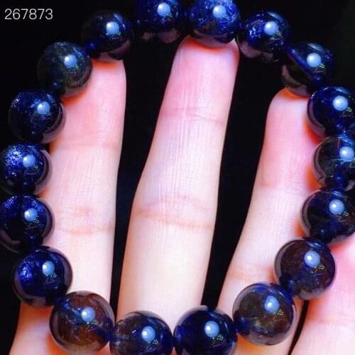 11.7mm Genuine Natural Blue Iolite Quartz Clear Round Beads Bracelet Blue Iolite Power Cat Eye Women Men Rare AAAAAA